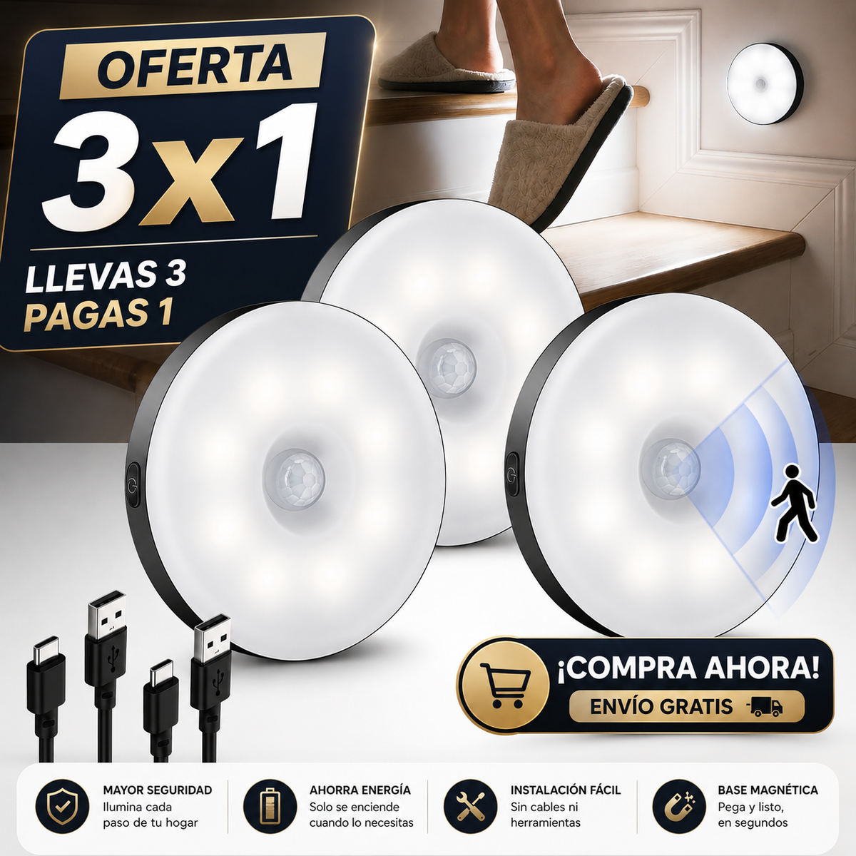 SensorLight Pro – Luz LED Automática (Pack x3)